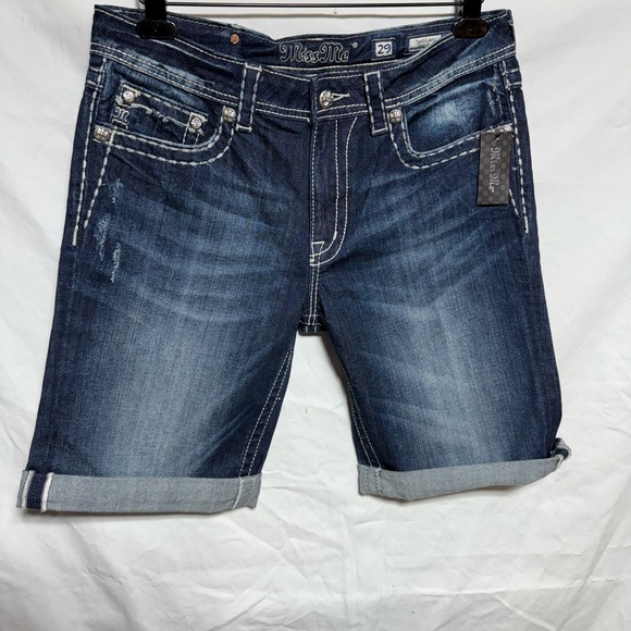 NWT MISS ME BOYFRIEND BERMUDAWomen's Blue Denim Shorts (2an) - Picture 3 of 4
